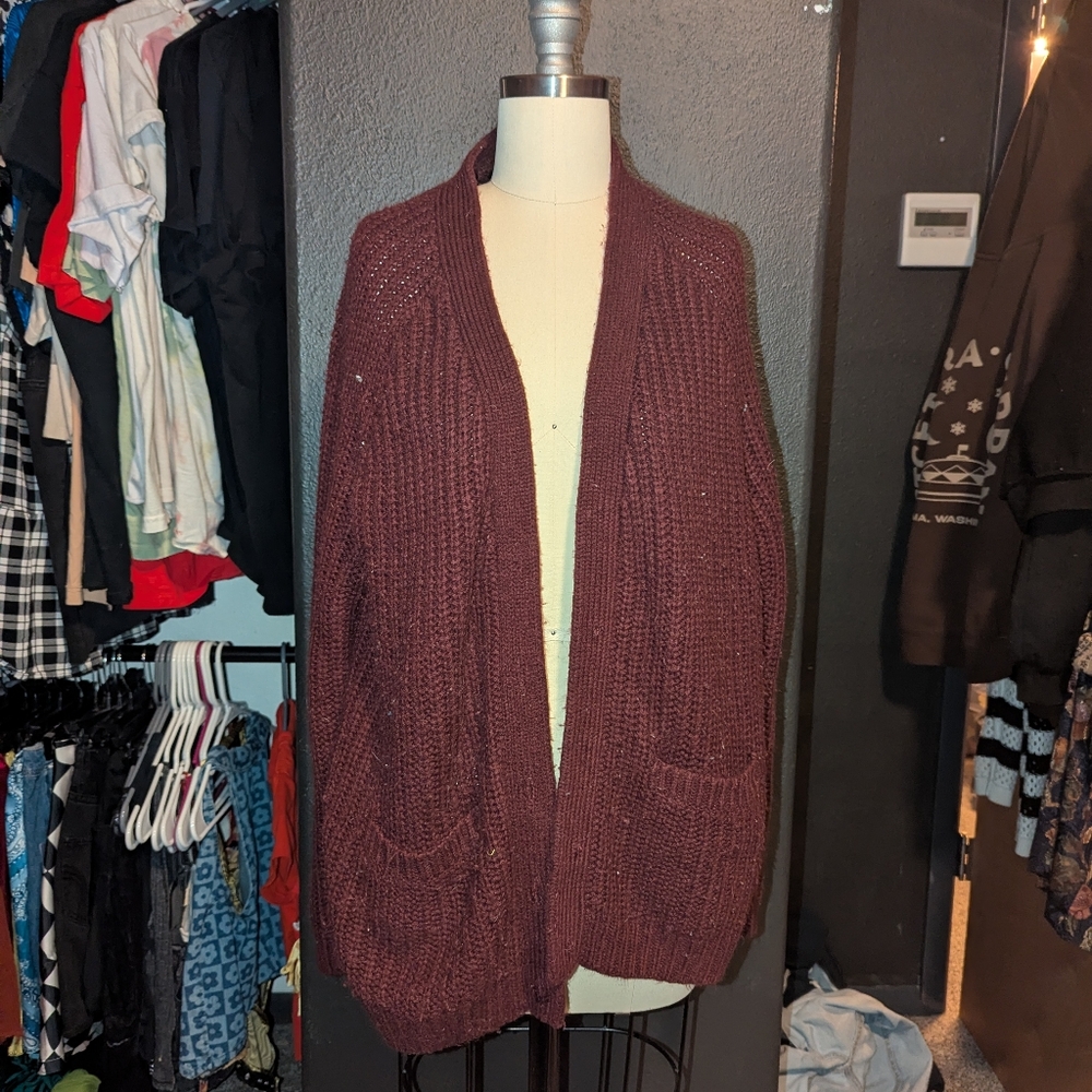 Forever 21 Maroon Open-Front Cardigan